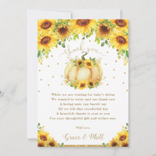 Pumpkin Sunflower Floral Gold Glitter Baby Shower Thank You Card