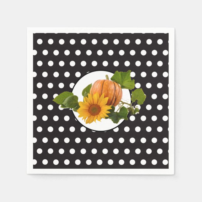 Pumpkin & Sunflower Polka Dot Thanksgiving Napkin (Front)