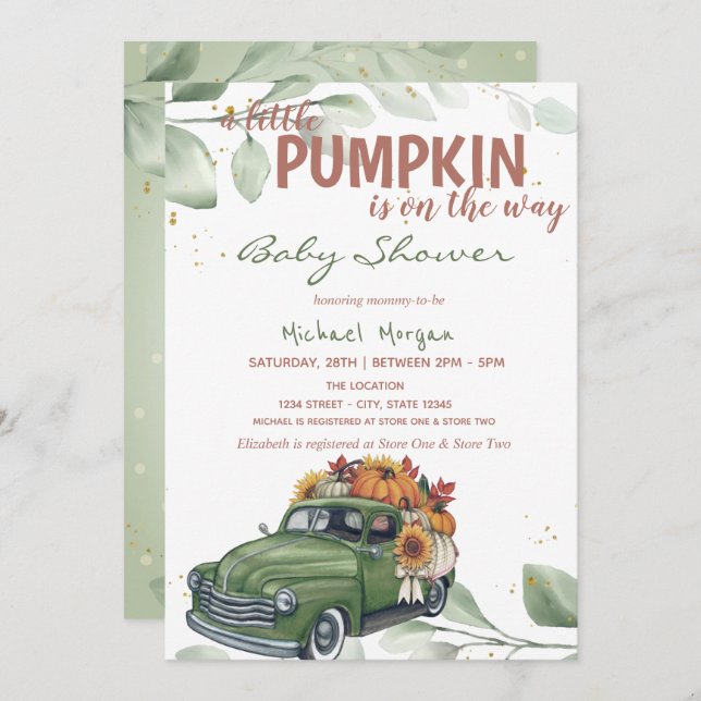 Pumpkin Sunflower Truck Baby Shower  Invitation (Front/Back)