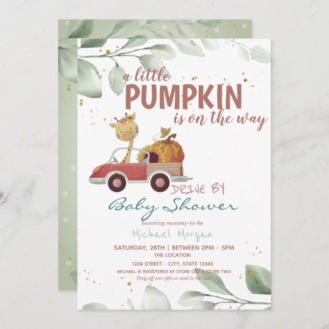 Pumpkin Sunflower Truck Drive By Baby Shower Invitation (Front/Back)