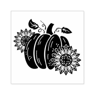Pumpkin Sunflowers Cute Fall Festival Autumn Rubber Stamp