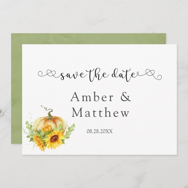  Pumpkin Sunflowers Wedding Save The Date Cards (Front/Back)
