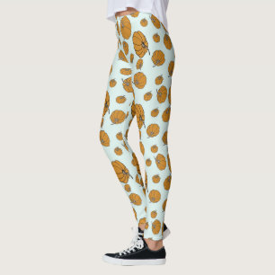 Pumpkin surface pattern design on aqua background leggings