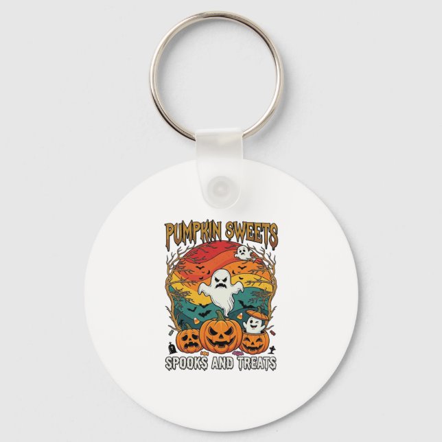 Pumpkin Sweets Spooks Treats Halloween Ghosts Pump Key Ring (Front)