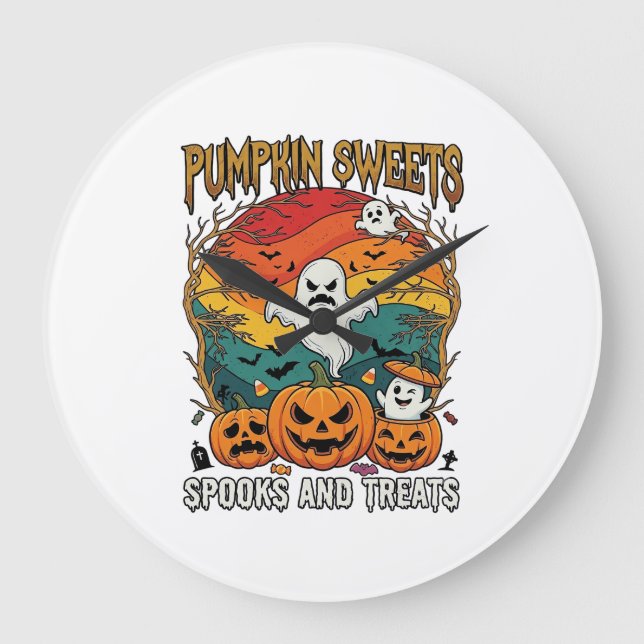 Pumpkin Sweets Spooks Treats Halloween Ghosts Pump Large Clock (Front)