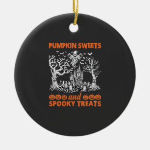 Pumpkin Sweets Spooky Treats Haunted Castle Ghost Ceramic Ornament