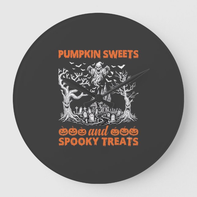 Pumpkin Sweets Spooky Treats Haunted Castle Ghost  Large Clock (Front)