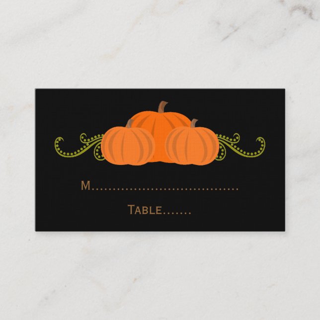 Pumpkin Swirls Fall Wedding Place Card (dark) (Front)