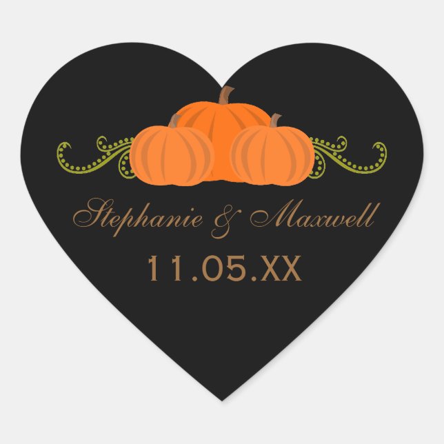 Pumpkin Swirls Fall Wedding Stickers (dark) (Front)