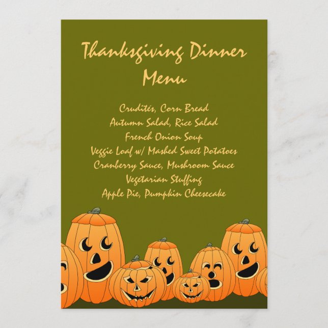 Pumpkin Table (Veggie) Thanksgiving Dinner Menu (Front)