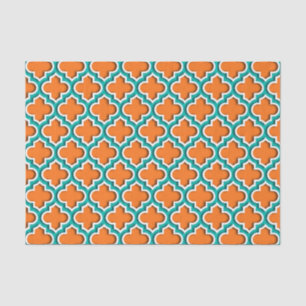 Pumpkin, Teal, White Moroccan Quatrefoil #5DS Tissue Paper