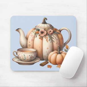 Pumpkin Teapot with Fall Florals Illustration Mouse Pad