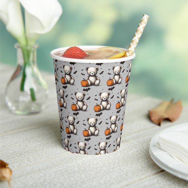 Pumpkin Teddy Baby Shower Paper Cups (Insitu)