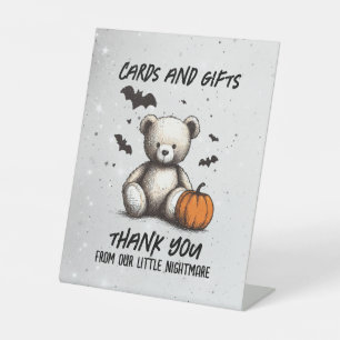 Pumpkin Teddy Baby Shower Pedestal Sign