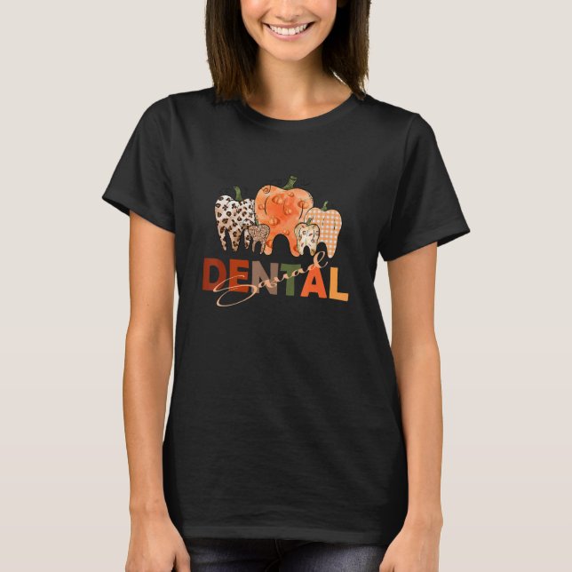 Pumpkin Teeth Leopard Pattern Dental Squad T-Shirt (Front)