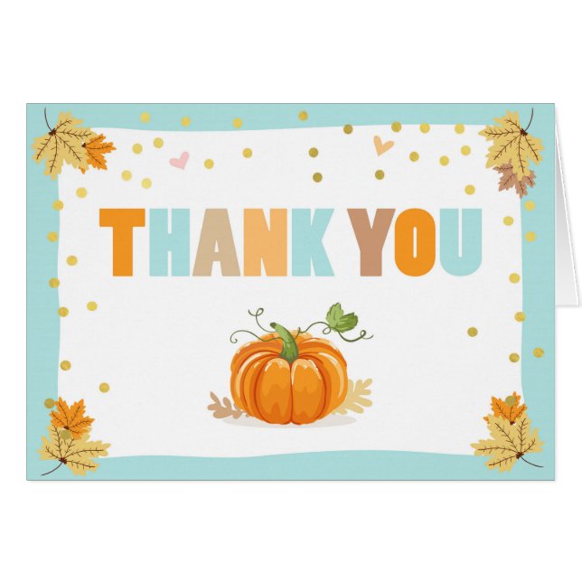 Pumpkin Thank you card Blue Gold Boy Fall Autumn (Front Horizontal)
