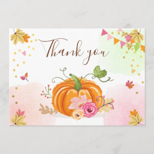 Pumpkin Thank you Card Girl Pink Floral Autumn