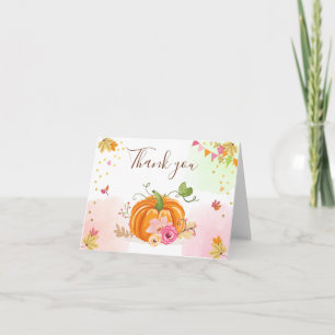 Pumpkin Thank you card Pink Gold Girl Autumn Fall