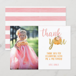 Pumpkin Thank You Photo Card - Girl (Stripes)