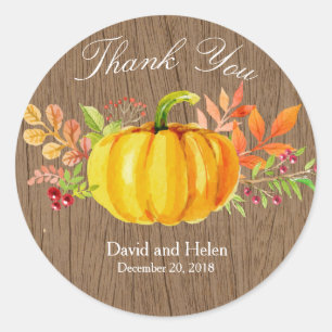 Pumpkin Thank You Round Sticker Rustic Wood