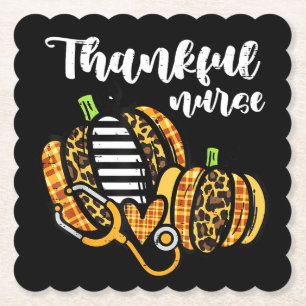 Pumpkin Thankful Nurse Thanksgiving Scrub Fall RN Paper Coaster
