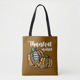 Pumpkin Thankful Nurse Thanksgiving Scrub Fall RN Tote Bag