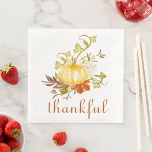 Pumpkin Thankful Watercolor Thanksgiving Napkin