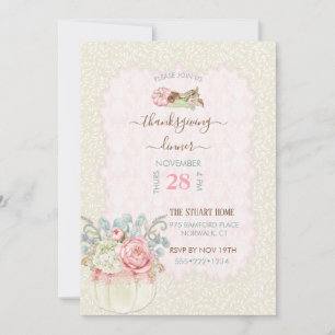 Pumpkin Thanksgiving Dinner Pink Ivory Invitation