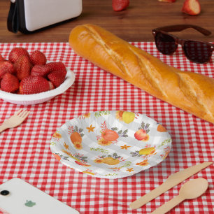 Pumpkin Thanksgiving Gingham Grey Paper Plate