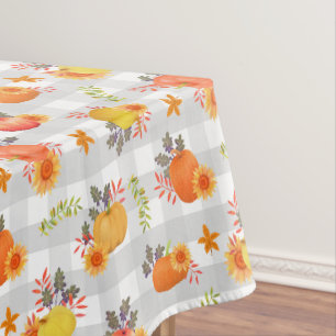 Pumpkin Thanksgiving Gingham Grey Tablecloth
