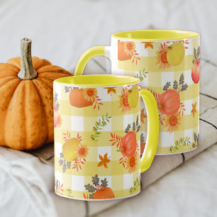 Pumpkin Thanksgiving Gingham Yellow Mug