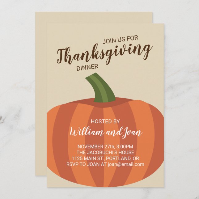 Pumpkin Thanksgiving Invitation Dinner Party (Front/Back)