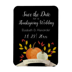 Pumpkin/ Thanksgiving Wedding /Save the Date/ Blk Magnet