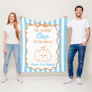 Pumpkin Theme 1st Birthday Cutest One In The Patch Fleece Blanket