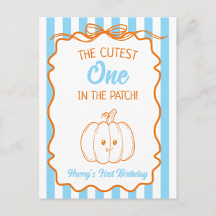 Pumpkin Theme 1st Birthday Cutest One In The Patch Postcard