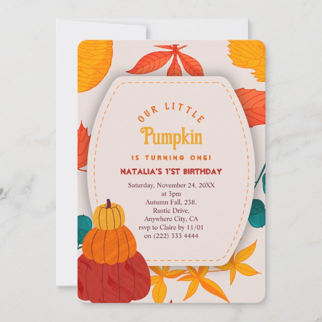 Pumpkin theme first birthday Invitation (Front)