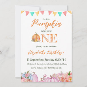 Pumpkin Theme Kids colourful First Birthday Party Invitation