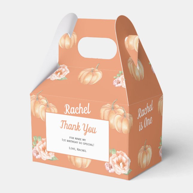 Pumpkin themed birthday party  favour box (Front Side)