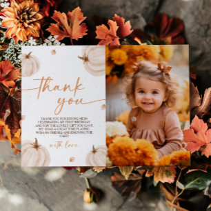 Pumpkin Themed Birthday Photo Thank You Card