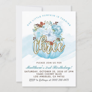 Pumpkin Third Birthday Invitation