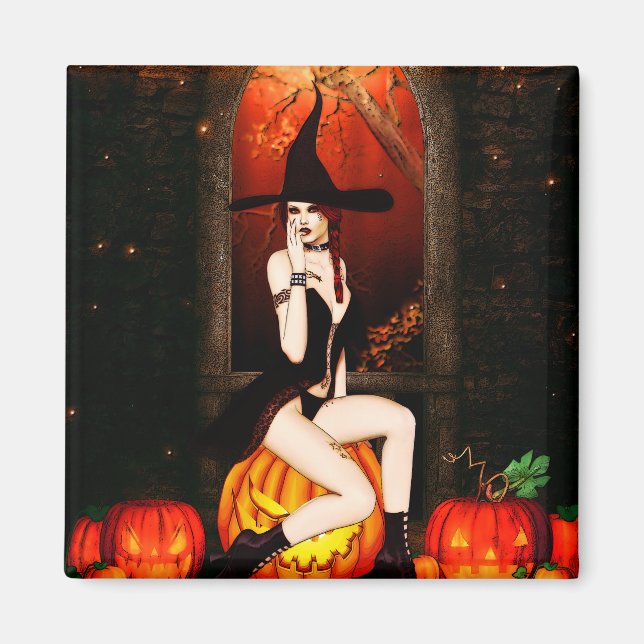 Pumpkin Throne Witch Magnet (Front)