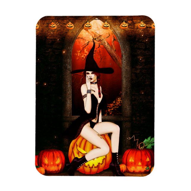 Pumpkin Throne Witch Magnet (Vertical)