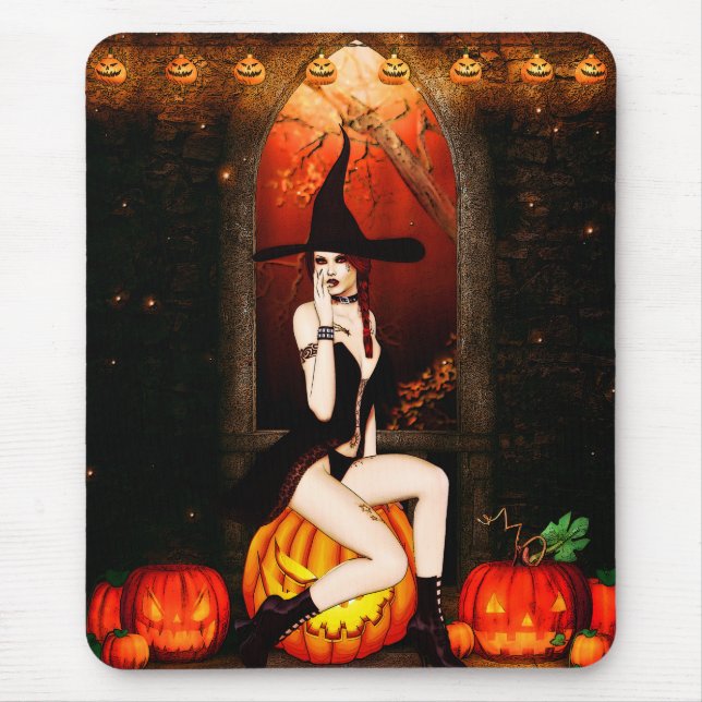 Pumpkin Throne Witch Mouse Pad (Front)