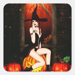 Pumpkin Throne Witch Square Sticker