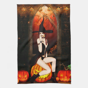 Pumpkin Throne Witch Tea Towel