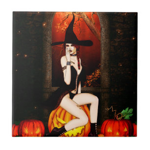 Pumpkin Throne Witch Tile