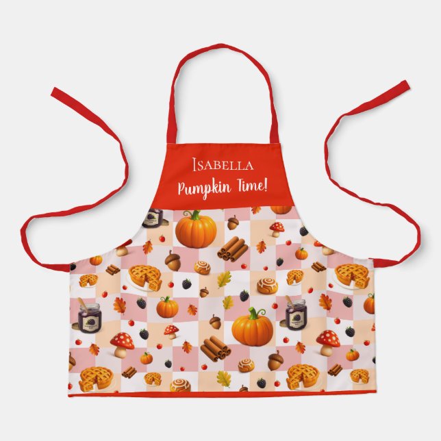 Pumpkin Time! Cute Fall Pattern for Kids Apron (Front)