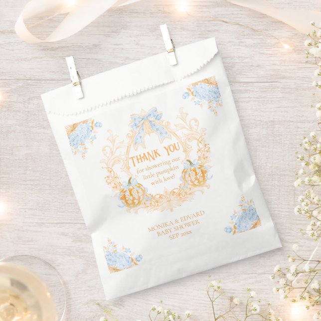 Pumpkin Toile Crest Elegant Boy Baby Shower Favour Bag (Clipped)
