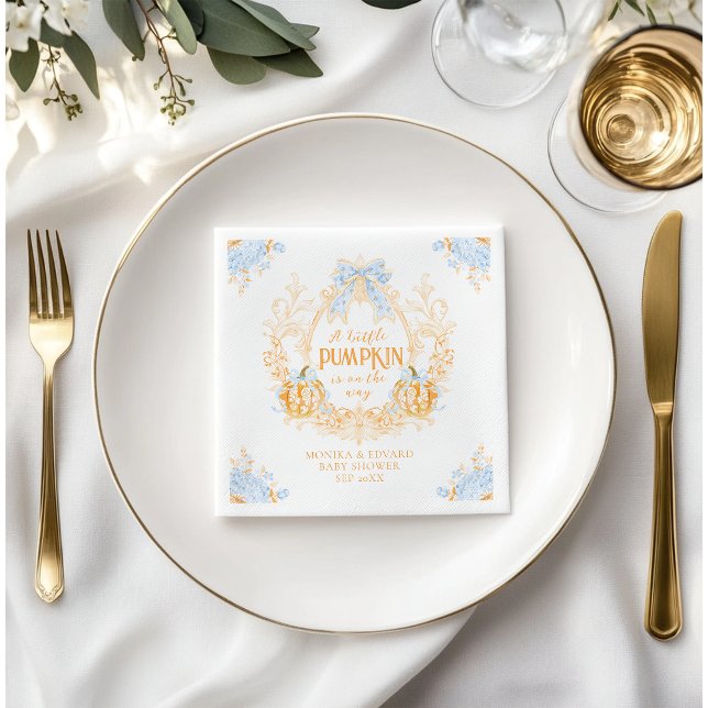 Pumpkin Toile Crest Elegant Boy Baby Shower Napkin (Creator Uploaded)