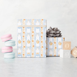 Pumpkin Toile Crest Elegant Boy Baby Shower Wrapping Paper